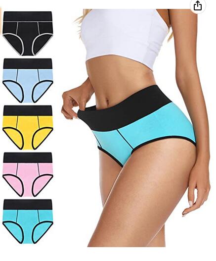 Women's Stretch Cotton Underwear High Waisted Panties Soft Breathable Briefs 5-Pack