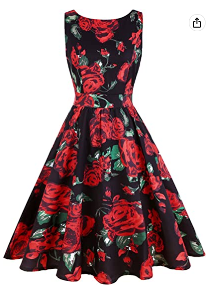 Women's Floral 1950s Vintage Swing Cocktail Party Dress Sleeveless with Pockets